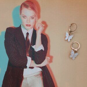 Butterfly Gold White Dangle Earrings Charm Women Fashion Casual Formal Jewelry